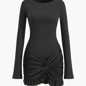 NWOT Solid Ruffle Ruched Twist Long Sleeve Mini Dress
